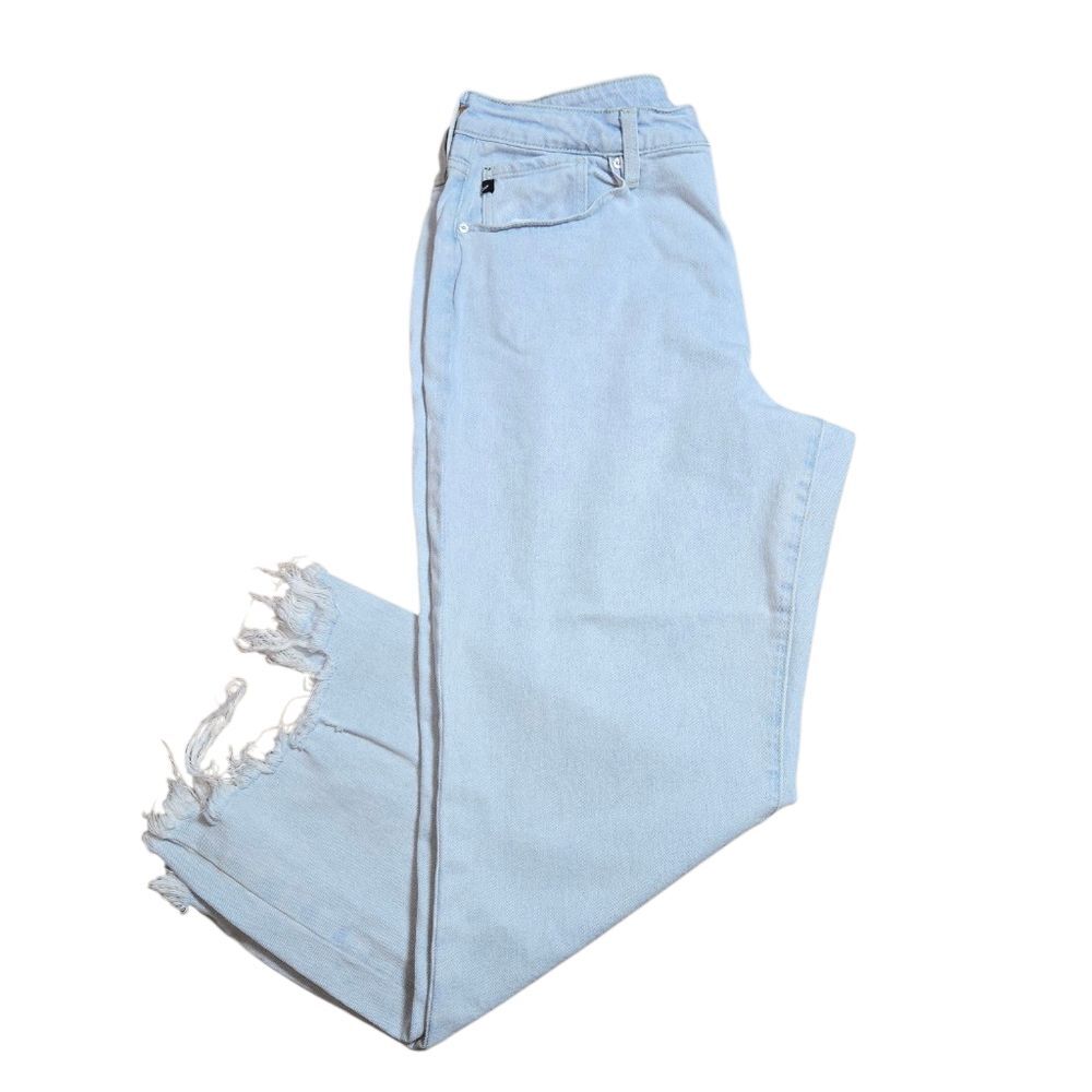 Kancan Lyndon Light Wash Destroyed Hem High Rise Slim Wide Leg Jeans Size 15/31